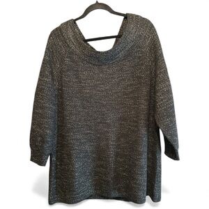 Lane Bryant Black Gold Metallic Cowl Neck Sweater 3/4 Sleeves Size‎ 14/16